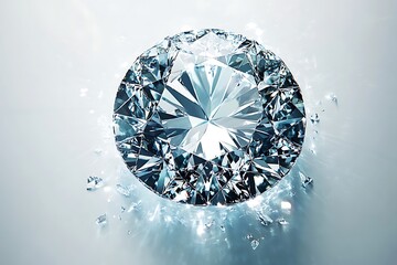 Sparkling Diamond Gemstone with Shattered Fragments and Reflections on Light Surface, Luxury Concept