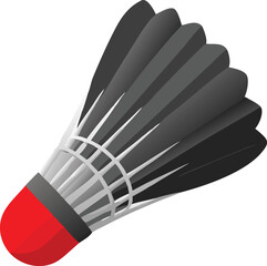 Close up of a black badminton shuttlecock with a red base