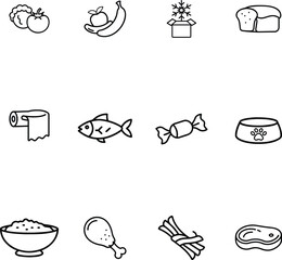 Hand drawn food and household item icons set
