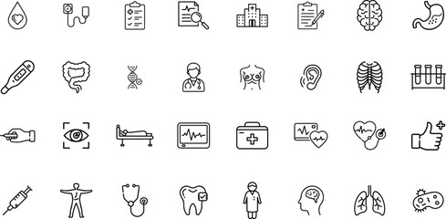 Collection of medical and healthcare related icons in a grid layout