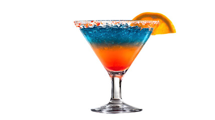 Layered Mocktail Beverage with Ice and Fruit Garnish – Isolated