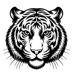 Tiger Face  - Black and White Stylized Illustration