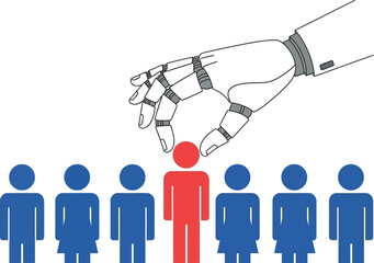 Ai recruitment process using robot hand selecting candidate for job hiring concept illustration