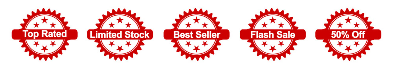 Red Sale Badge Icons Pack – Editable Vector Labels for E-commerce, Promotion & Marketing