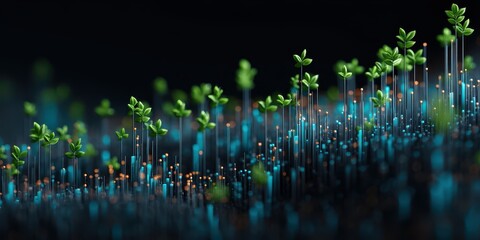 Eco Startup concept Vibrant sprouts emerging from a dark background with colorful bokeh effects.