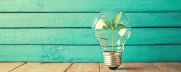 Eco Startup concept Light bulb with a sprouting plant symbolizing eco-friendly ideas and innovation.