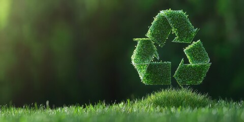Eco Startup concept Recycling symbol made of grass in a natural setting promotes environmental awareness.