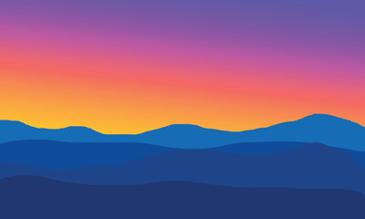 abstract scenery of hills and mountains with smooth colorful background in modern flat style