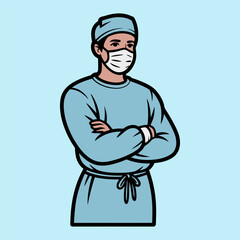 Confident Surgeon Wearing Medical Mask Illustration