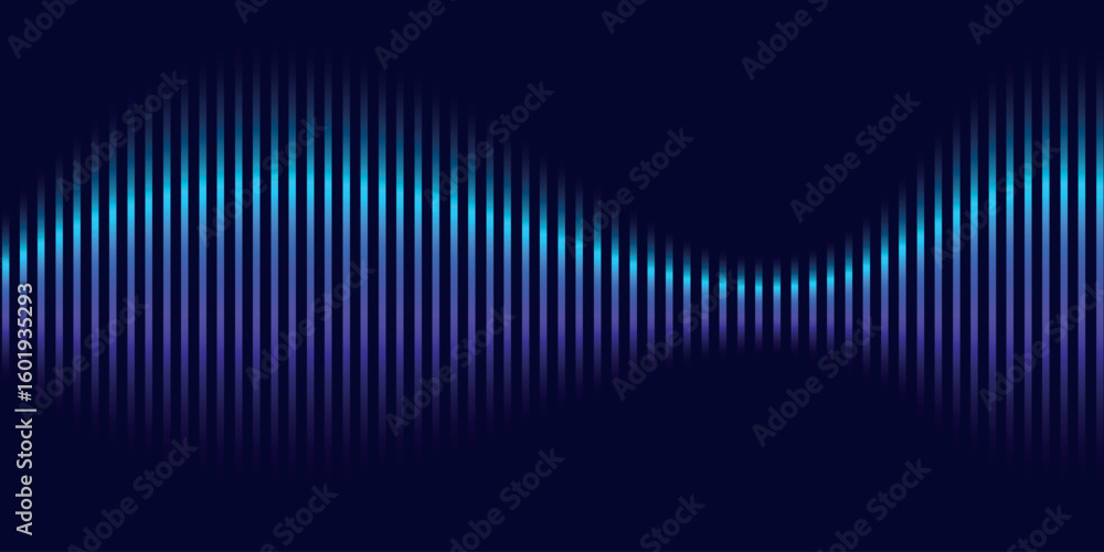 Poster abstract background with sound wave concept. dynamic sonic waveforms with blue and purple gradients.
