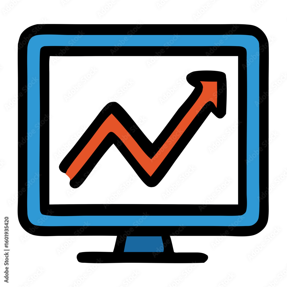 Poster simple line drawing graph on monitor display finance icon element