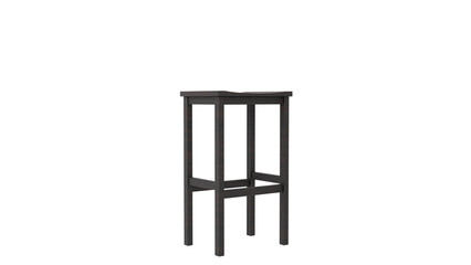 3D Render a black stool with a wooden seat on a white background