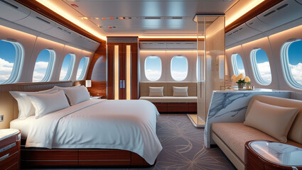 Luxury airplane interior design private jet travel first class cabin bedroom suite aviation lifestyle