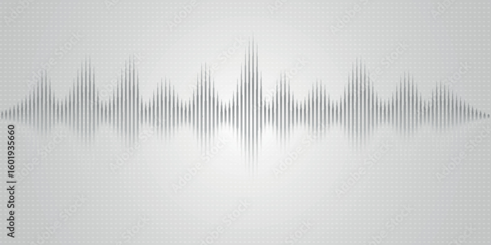 Poster dark background with gray and white dynamic sound waveforms. abstract electronic music futuristic ve