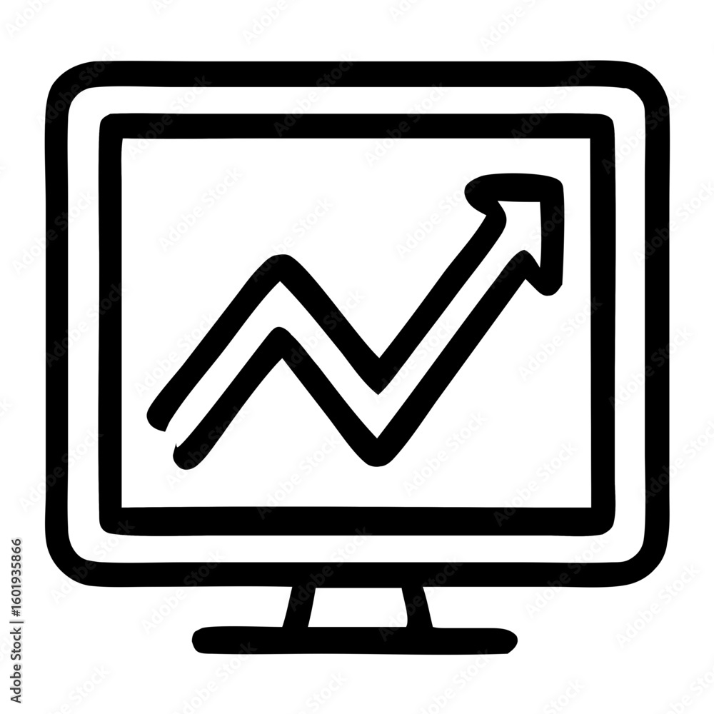 Poster simple line drawing graph on monitor display finance icon element