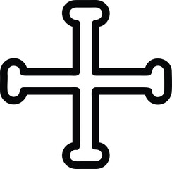Rounded cross symbol, black outline, simple representation, design element