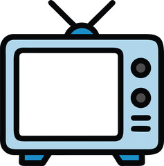 Retro Television Icon with Antenna, Volume Buttons, and Light Blue Accents on White