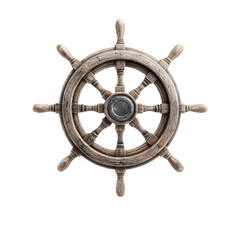 Obraz premium Vintage Wooden Ship Wheel Isolated on Black Background for Nautical Themes