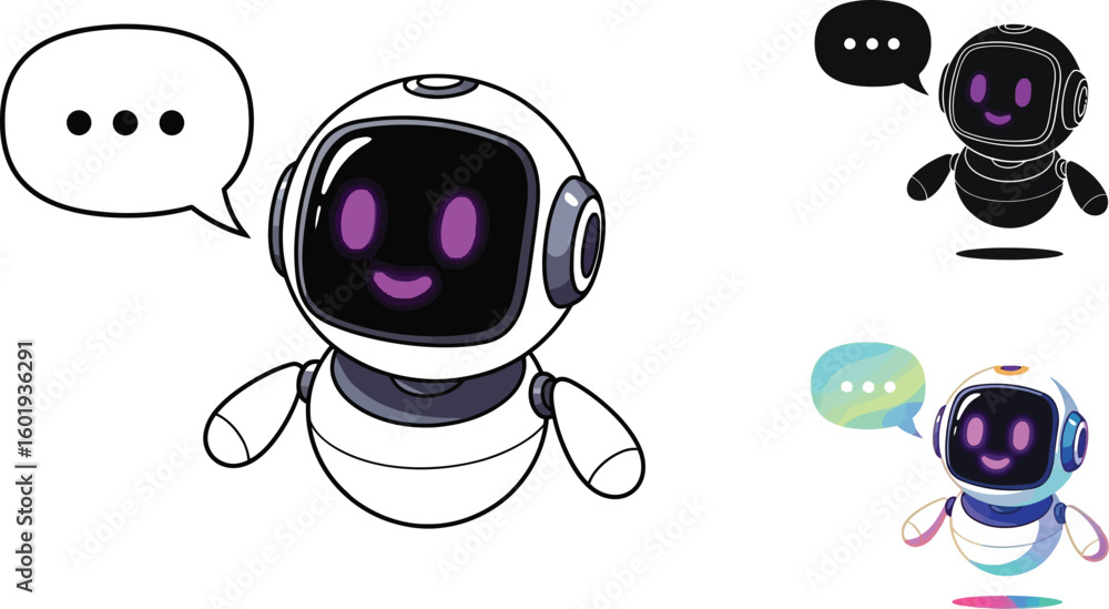 Poster cute ai chatbot robot assistant for customer service and support vector illustration design concept