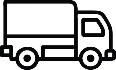 Simple Black Outline Illustration of a Delivery Truck on a White Background