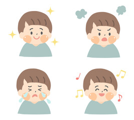 小さな男の子の喜怒哀楽の表情セット