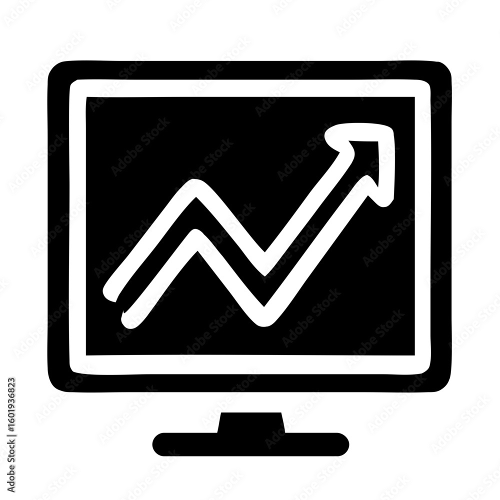 Poster simple line drawing graph on monitor display finance icon element