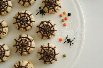 Oatmeal Halloween Cookies with Chocolate Spider- Top View