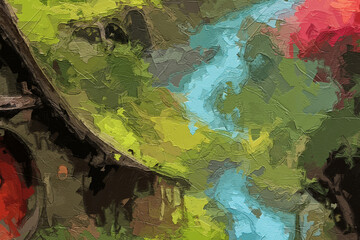 Fototapeta premium Various oil paintings, flowers, animals, landscapes, mountains, rivers, waterfalls, streams, ducks, forests, birds