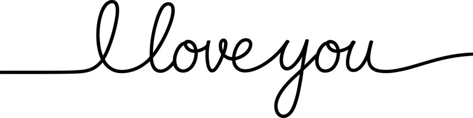Obraz premium Handwritten i love you text in continuous line art isolated on white background