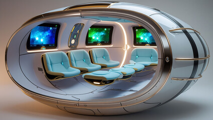 Futuristic pod interior design transportation travel technology space ship vehicle concept innovation