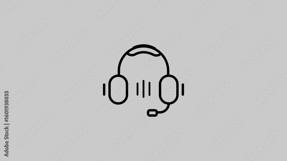 Poster minimalist headset icon with microphone and sound waves representing communication and support