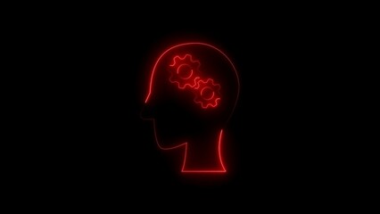 Silhouette of a human head with gear cogwheels depicting brain activity and processing