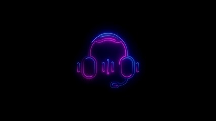 Neon headset icon design with sound waves representing audio and communication on black background