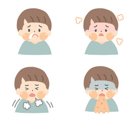 体調不良の男の子のイラストセット