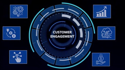 Customer engagement strategies illustrated with icons representing growth and innovation concepts