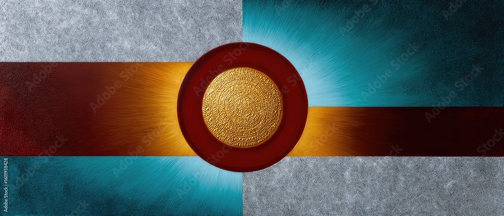 Poster abstract geometric art featuring a central circular pattern with textured backgrounds divided into f