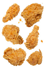 Assorted crispy fried chicken pieces isolated 