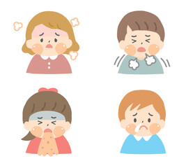 体調不良の子供たちのイラストセット