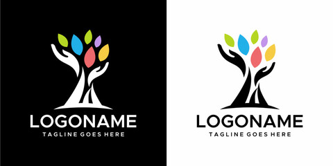 colored leaf hand tree logo