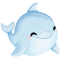 Watercolor Cute dolphin. Under the sea.