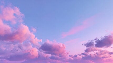A serene sky at sunset with a gradient of pink and purple hues and a few scattered clouds, AI generated