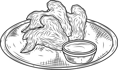 Wing with sauce hand drawn ink sketch vector