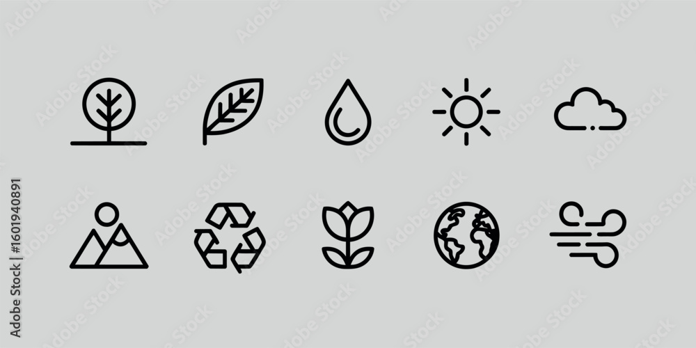 Poster minimalist line art icon set with various colors and simple designs