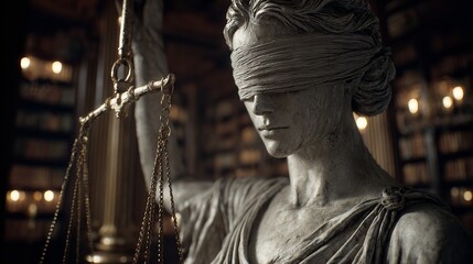 Law and justice concept. Justice symbol - Themis sculpture on gray background.
