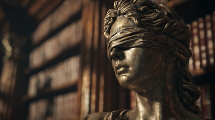 Law and justice concept. Justice symbol - Themis sculpture on gray background.