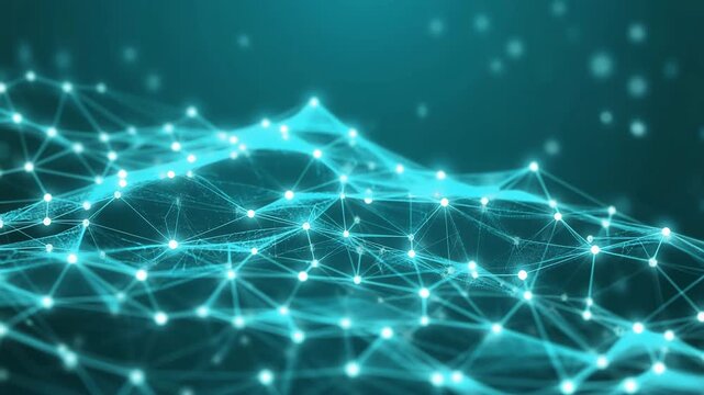 Digital Neural Network Web with Glowing Dots and Grid Connections