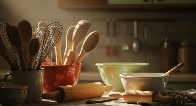 Kitchen utensils in sunlight - Powered by Adobe