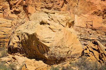 A boulder and cliff face at Chaco Canyon Pueblo, New Mexico.