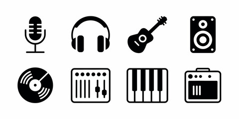 A Single Cat Illustration Vector Icon Set for Music