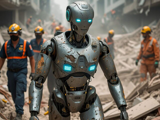 Naklejka premium Advanced Robot Assisting in Disaster Recovery Efforts